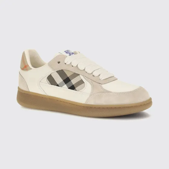 BURBERRY Terrace Leather and Suede Sneakers with Vintage Check Motif Beige (8127744)