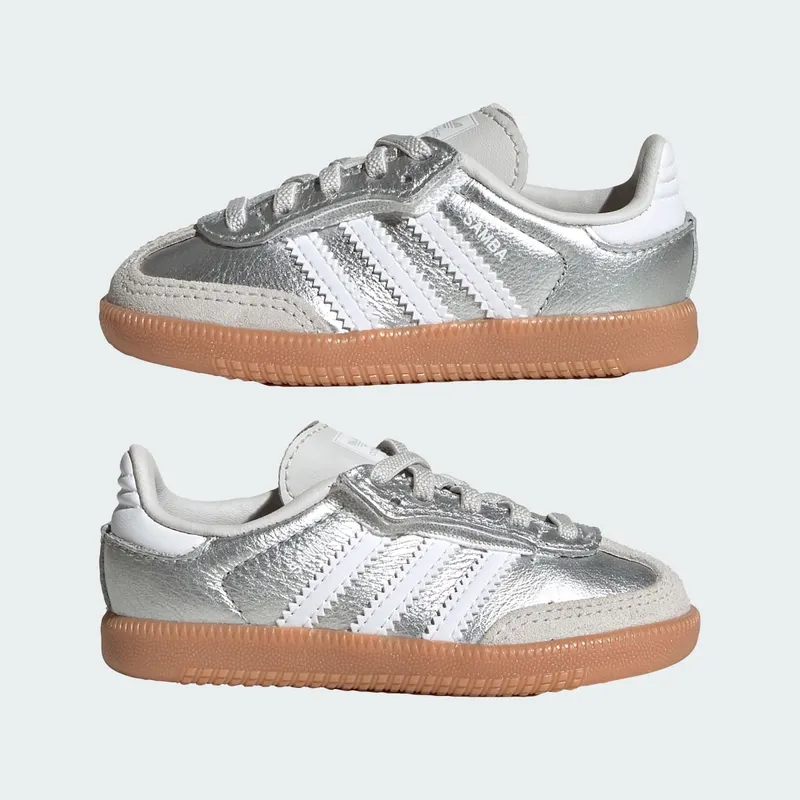 Adidas SAMBA OG COMFORT CLOSURE ELASTIC LACE Shoes Silver Metallic / Cloud White / Gum (KK2346)
