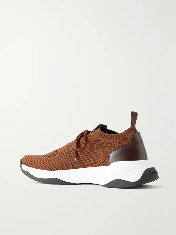 Berluti Shadow Leather-Trimmed Stretch-Knit Brown (S6610-001)
