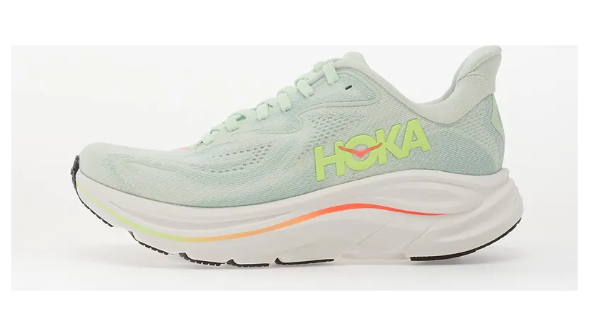 Hoka One Clifton 10 Sea Glass Neon Flame