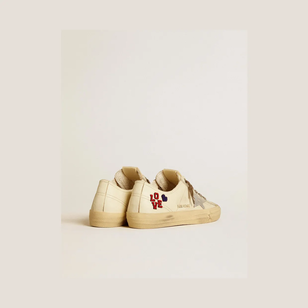 Golden Goose V-Star In Ecru Nappa With Silver Nappa Star And Beaded Embroidery (GWF00129.F006650.11548) (4)