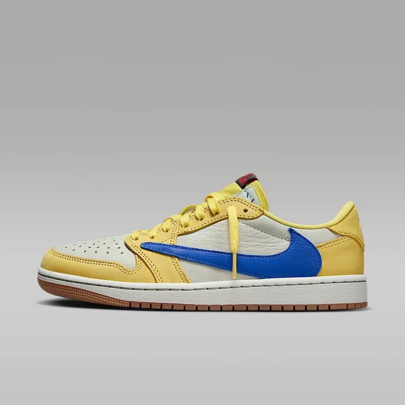Jordan x Travis Scott Air Jordan 1 Low “Canary/Racer Blue/Light Silver/Gum Medium Brown” (DZ4137-700)