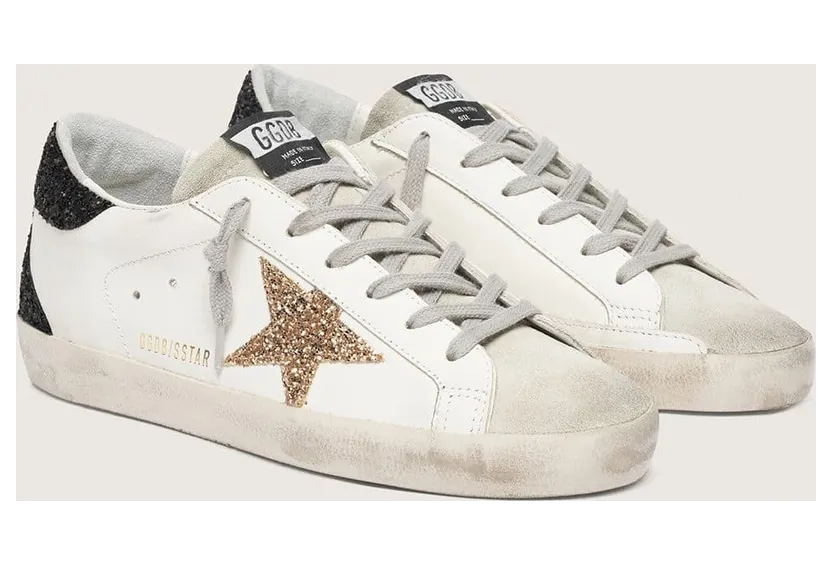 Golden Goose Women’S Super-Star In Nappa Leather With Gold Glitter Star And Black Glitter Heel Tab (GWF00102.F000959.80724) (2)