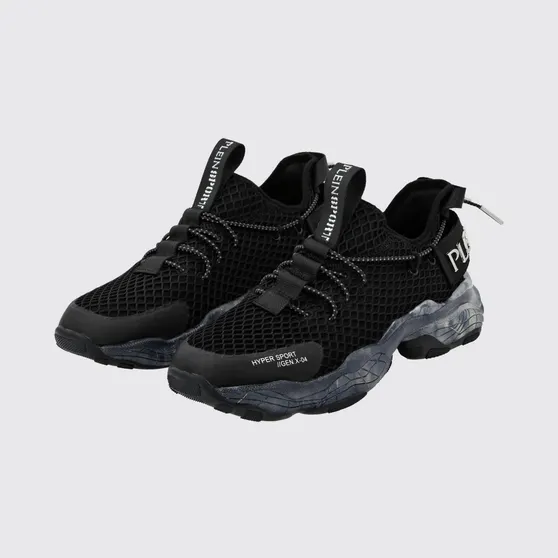 Plein Sport Hyper Sport Low-Top Sneakers in Mesh with Applied Logo and Pull Tab Black (SADSUSC0522STE003N02)