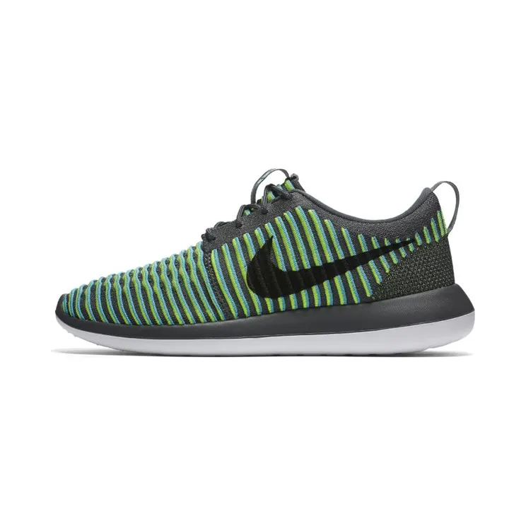 Nike Roshe Two Flyknit “Dark Grey / Gamma Blue / Volt / Black” (844833-004)