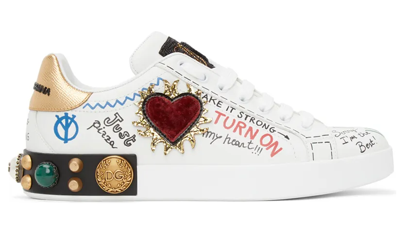 Dolce & Gabbana White Printed Portofino Sneakers (CS1759 AH029)