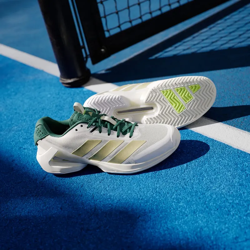 Adidas Adizero Ubersonic 5 Tennis Shoes Core White / Gold Metallic / Collegiate Green (IH3087)