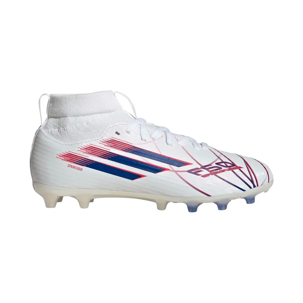 adidas F50 Sparkfusion League Mid Cut Firm Ground / Artificial Ground Football Boots Kids “Cloud White / Royal Blue / Lucid Red” (KJ1438)