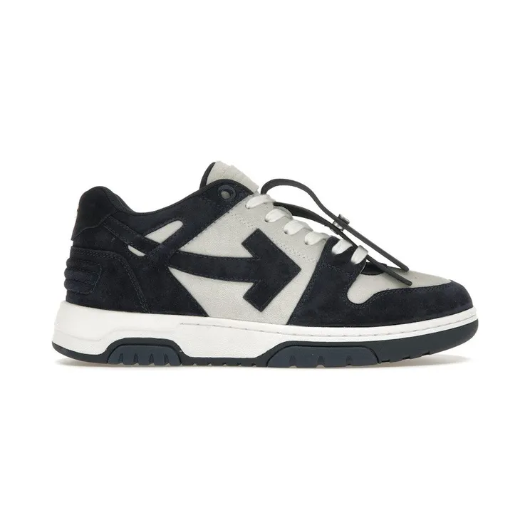 OFF-WHITE Out Of Office OOO Low Tops White Navy Blue Suede (OMIA189F22LEA0020142)