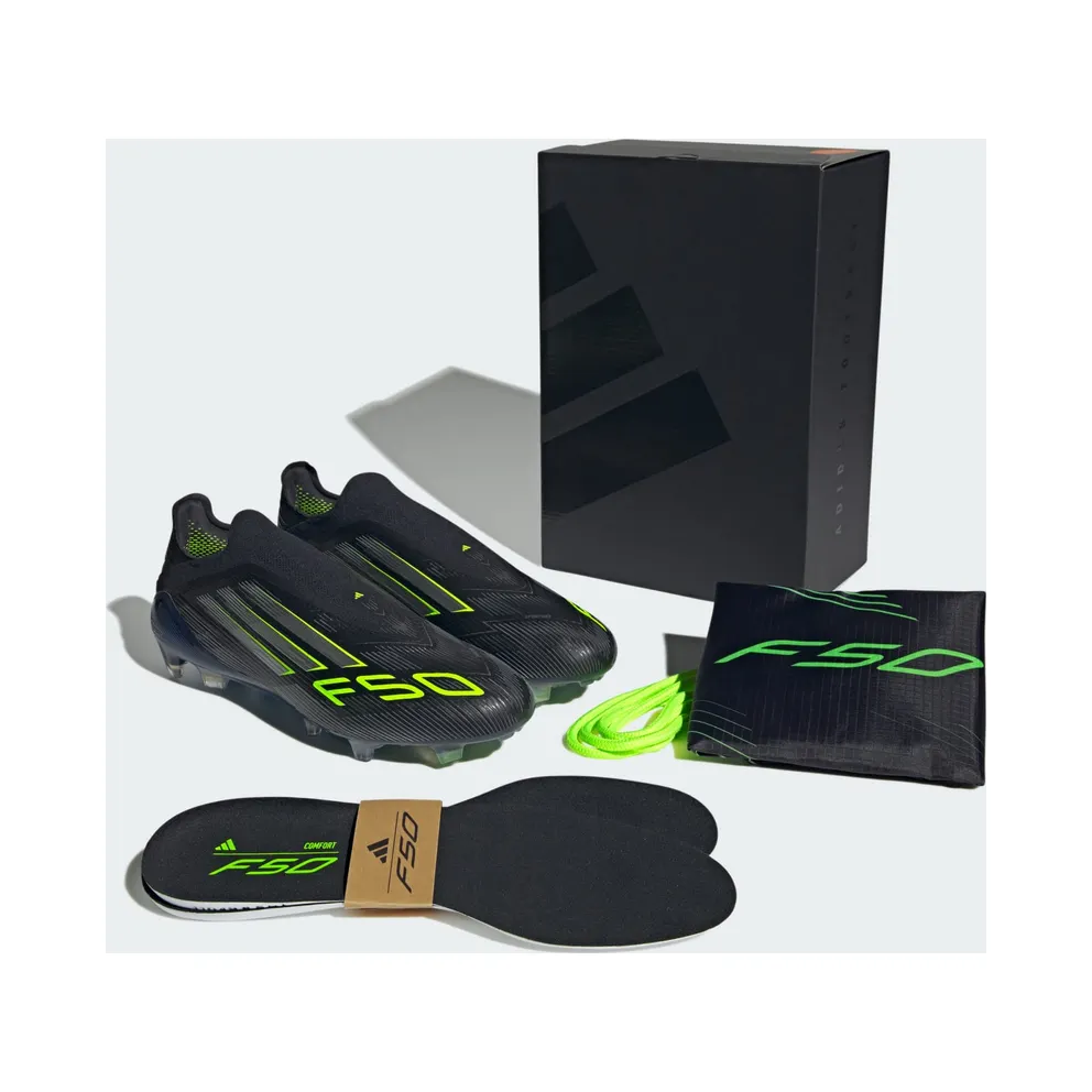 adidas F50 Elite Laceless Firm Ground Boots “Core Black / Iron Metallic / Lucid Lemon” (JH7629)
