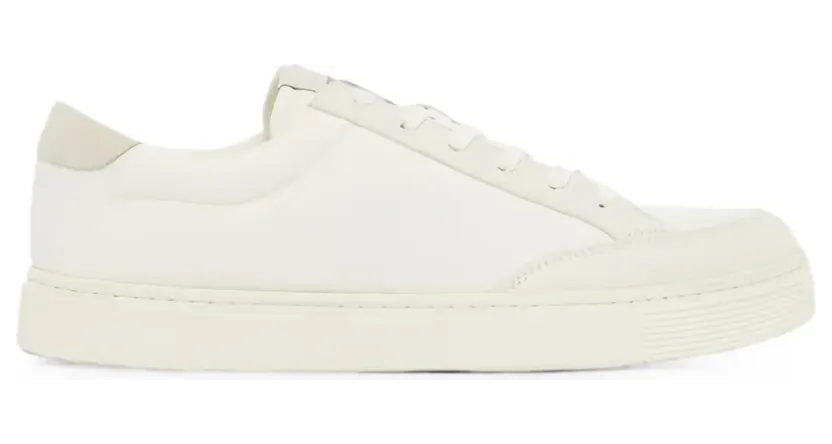 Emporio Armani Sneakers met leren afwerking en adelaar-jacquard – Beige (EM004782AF23199M0172)