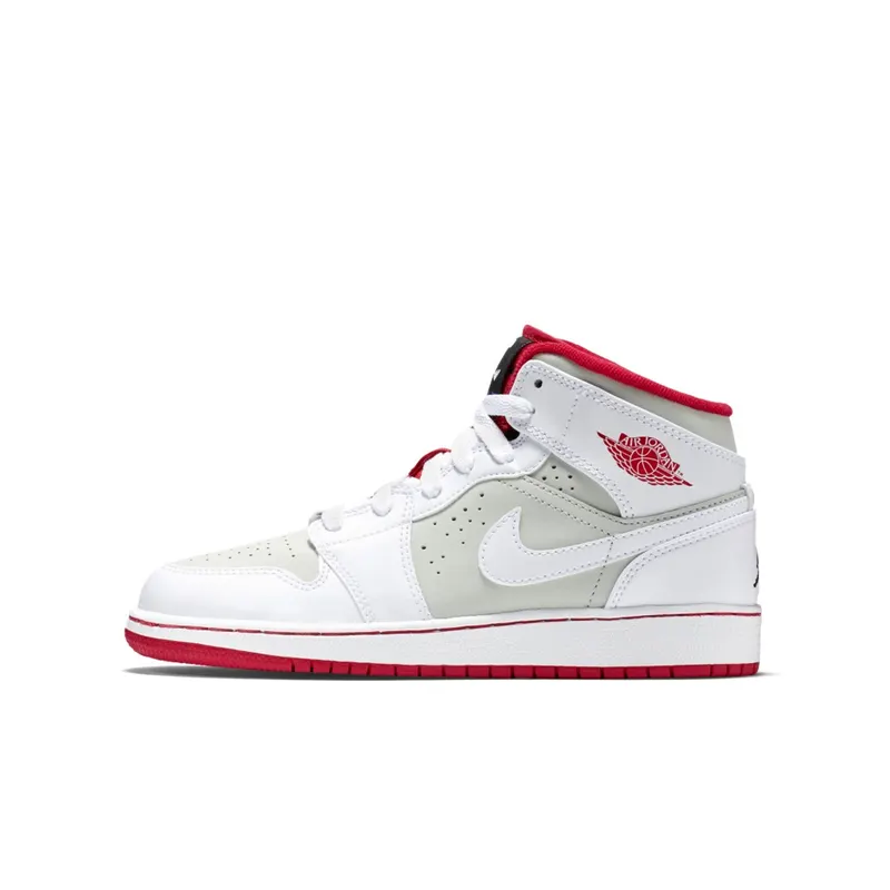 Jordan 1 Retro Mid Hare 2015 (GS) White/True Red-Light Silver-Black (719554-123)