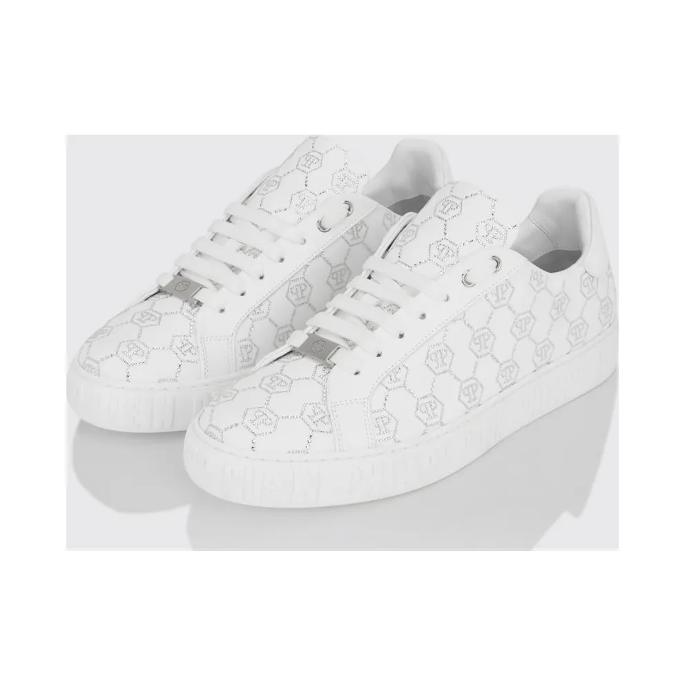 Philipp plein Carson Leather Sneakers with Rhinestone Hexagon White (SAFSUSC0920PLE005N01)