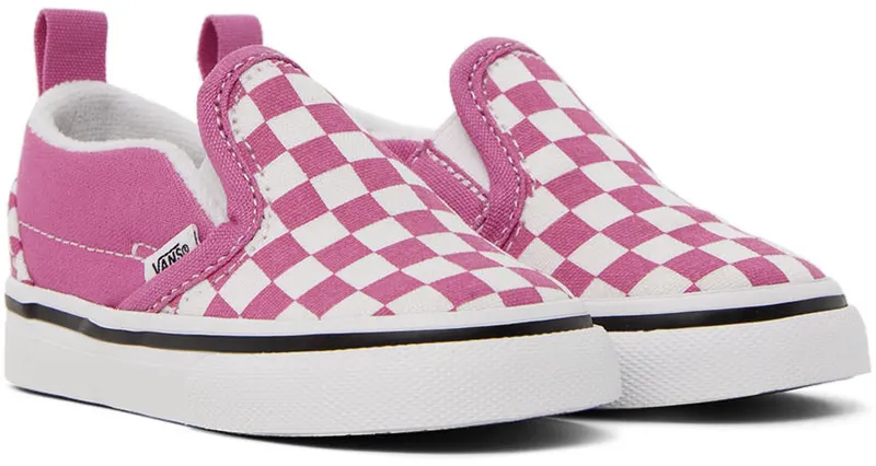 Vans Baby Pink & White Checkerboard Slip-On V Sneakers (VN000UBSYOL)