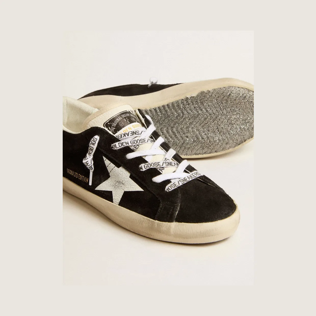 Golden Goose Super-Star Ltd In Black Suede With White Printed Star And Silver Glitter Heel Tab (GWF00661.F005166.90220) (3)