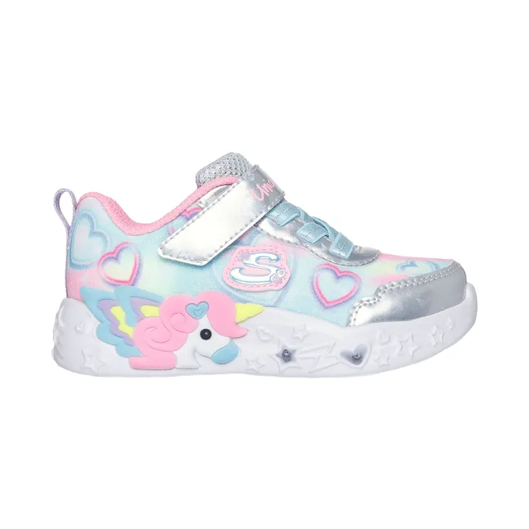 Skechers S-Lights: Unicorn Charmer “Lil Heart Sparkles Silver” (303064CSMLT)