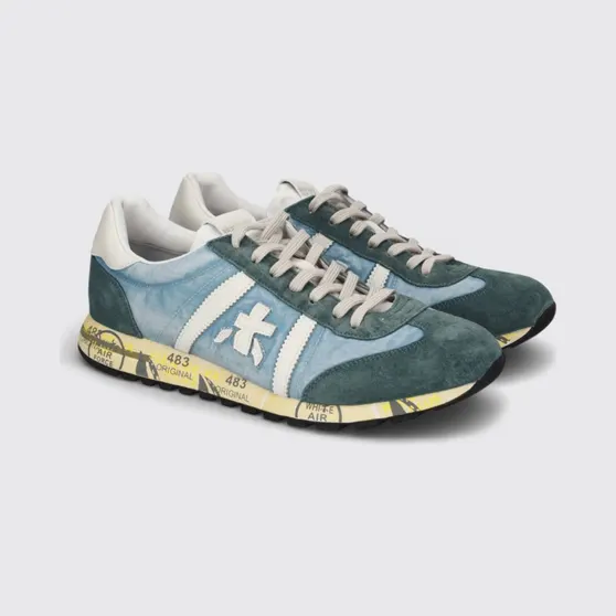 Premiata Lucy Sneakers in Suede and Used Nylon Blue (LUCY8188)