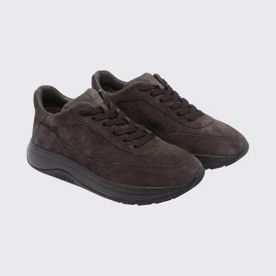 Hogan Hi-Light Suede Calfskin Leather Sneakers with Tone-on-Tone H Logo Brown (HXM7190GH50VGGS808)