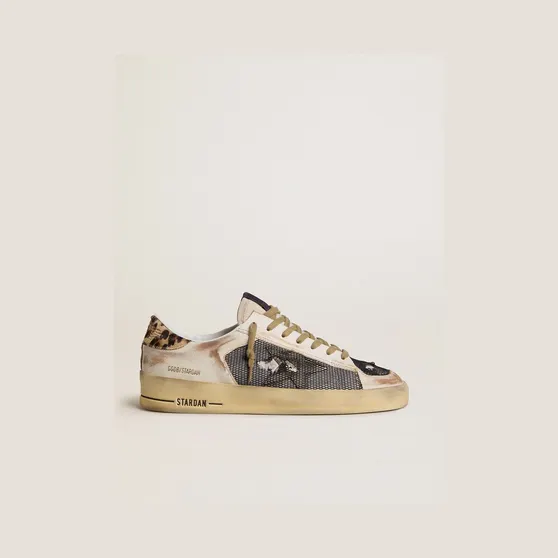 Golden Goose Stardan In Nappa And Mesh With Leopard-Print Pony Skin Heel Tab (GMF00370.F007937.83187)
