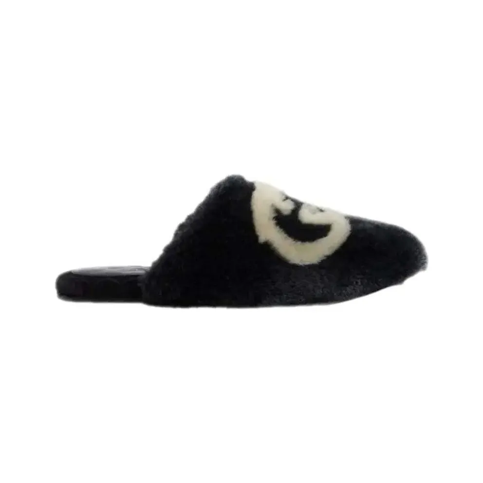 Gucci Interlocking G Faux-Fur Slippers Black White (719847 AAAUL 1020)