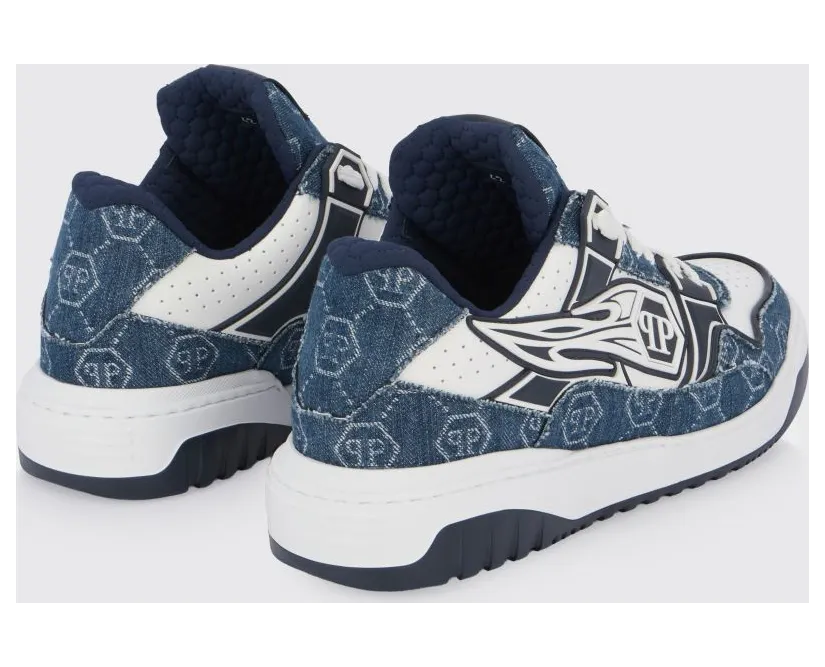 Philipp plein Moonwalker Denim and Leather Sneakers Blue (SAFSMSC4077PLE005N14) (2)