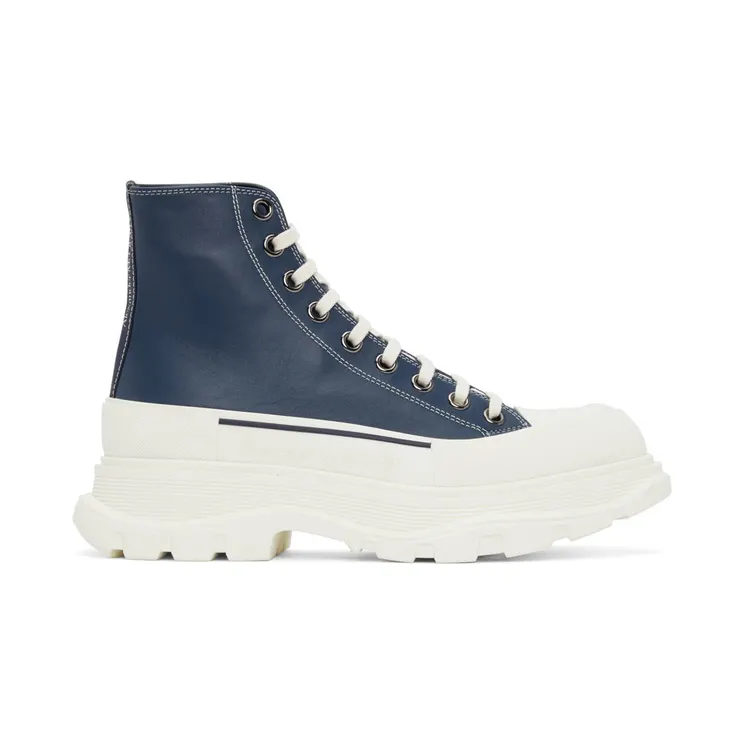 Alexander McQueen Navy Leather Tread Slick High Sneakers (627206WIAM2)