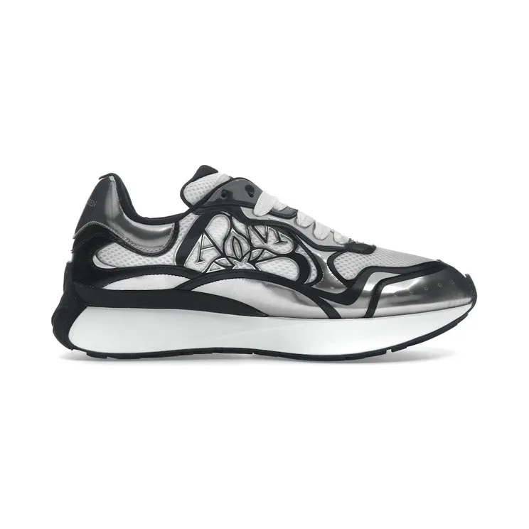 Alexander McQueen Sprint Runner Black White Silver-Tone Seal (750328W4WN18839)