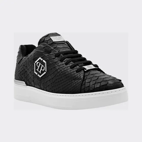 Philipp plein Python Print Leather Sneakers with Hexagon Black (FAASMSC3155PLE029P02)