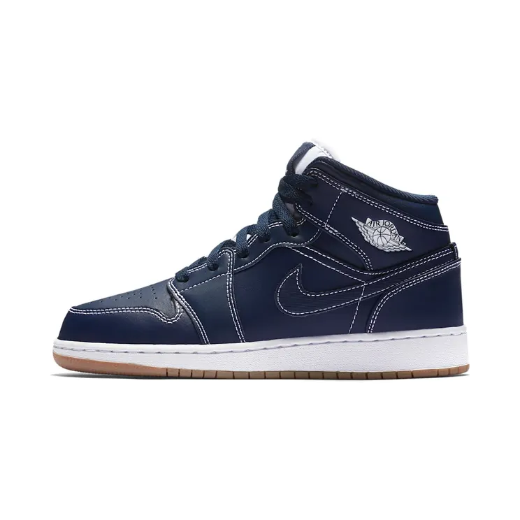 Air Jordan 1 Retro Mid’Obsidian’ GS Obsidian/White-Gum Light Brown (554725-402)