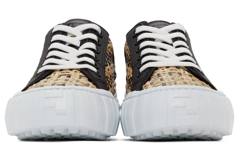 Fendi Black & Beige Raffia ‘Forever Fendi’ Sneakers (7E1414 AF5B) (2)