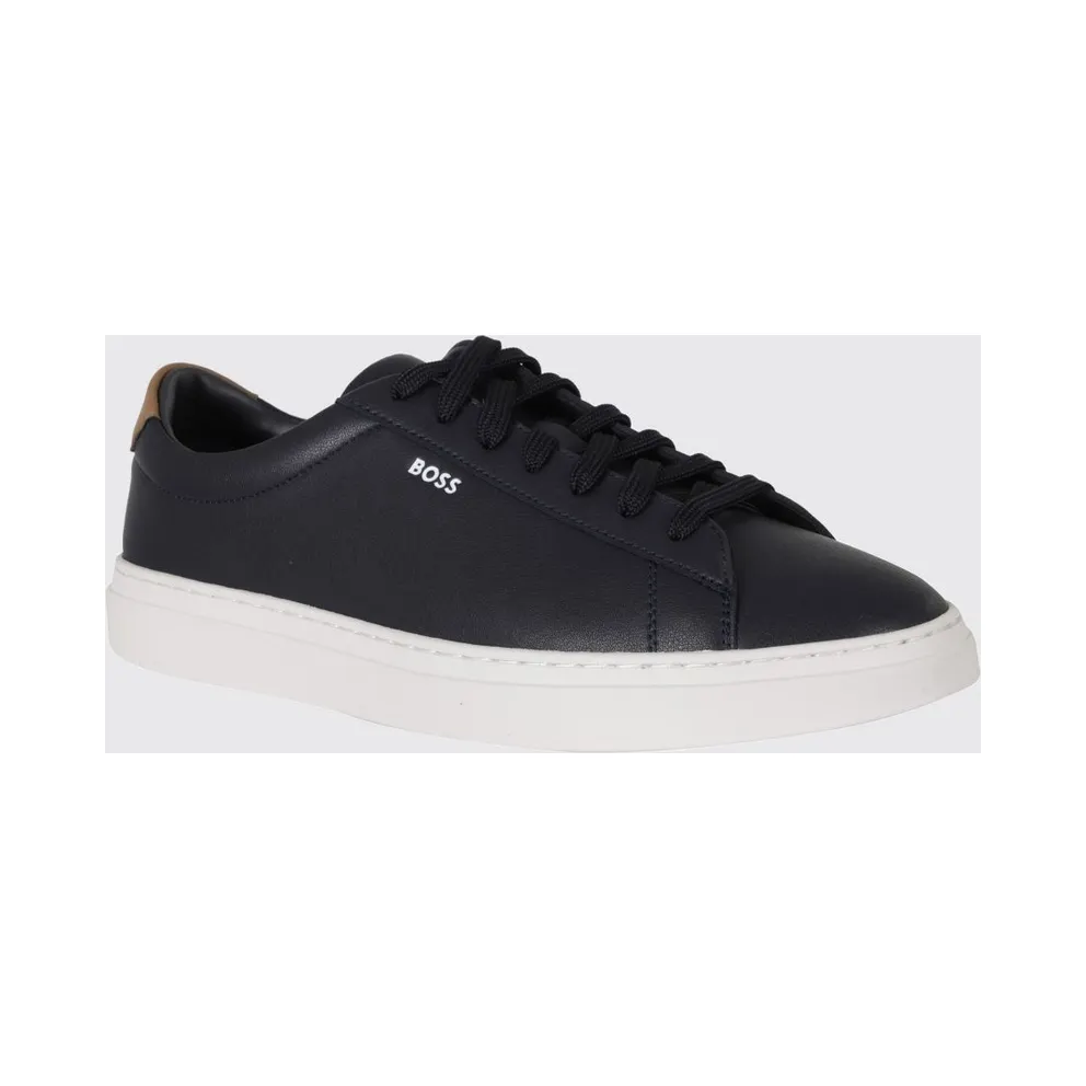 Boss Kieran Low-Top Trainers in Smooth Leather with Printed Logo Blue (50552853403)
