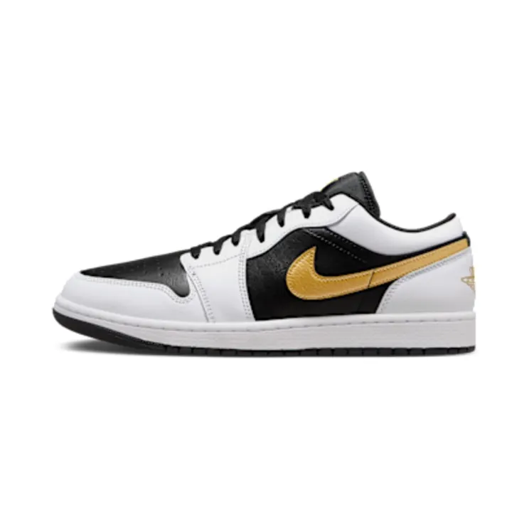 Air Jordan 1 Low Gold Swoosh “White / Black / Metallic Gold” (553558-172)