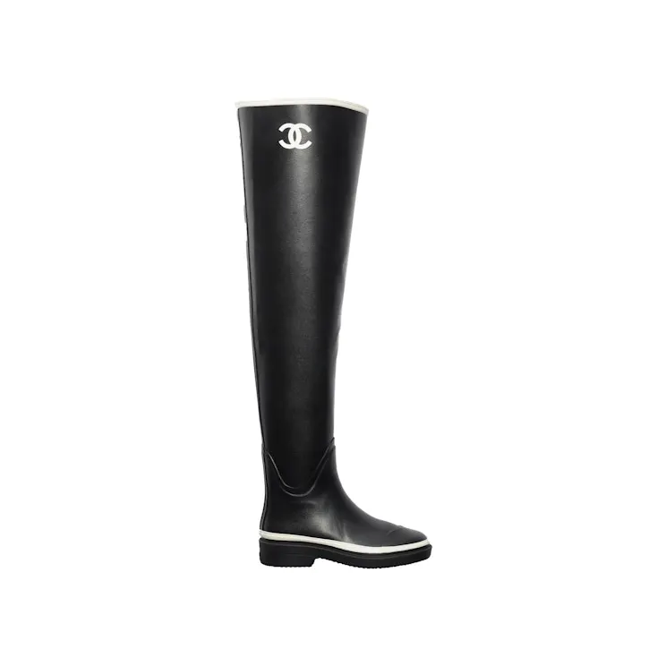 Chanel Thigh High Rubber Rain Boots Black (G39625 X56326 K5255)