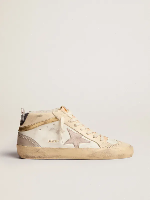 Golden Goose Mid Star With Star In Light Gray Suede And Gold Flash (GWF00123.F003018.11116)