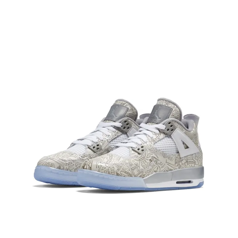 Jordan 4 Retro Laser (GS) White/Chrome-Metallic Silver (705334-105)