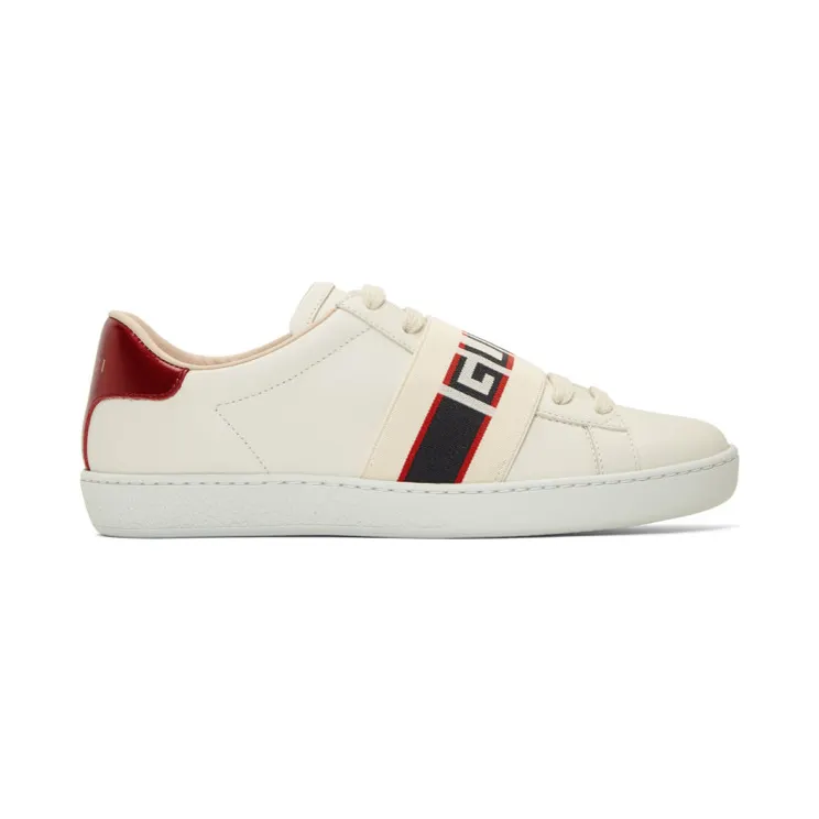Gucci White Elastic Band New Ace Sneakers (525269 0FIV0)