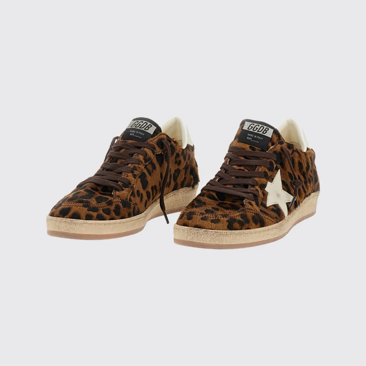 Golden goose Ball Star Distressed Animal-Print Pony Hair Sneakers Brown (GMF00117F00870355655)