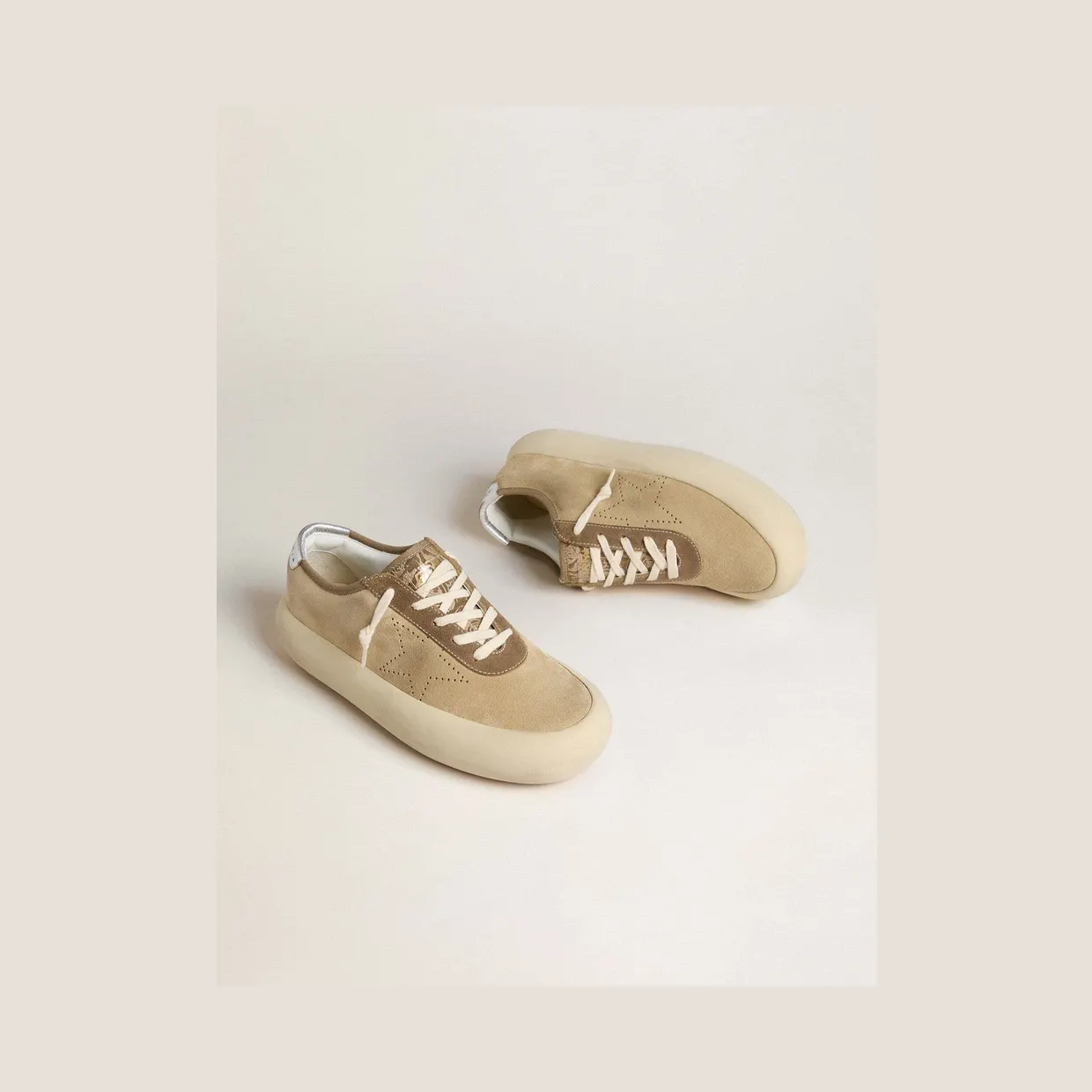 Golden Goose Space-Star In Beige Suede With Perforated Star And Metallic Silver Heel Tab (GWF00376.F007968.55528) (2)
