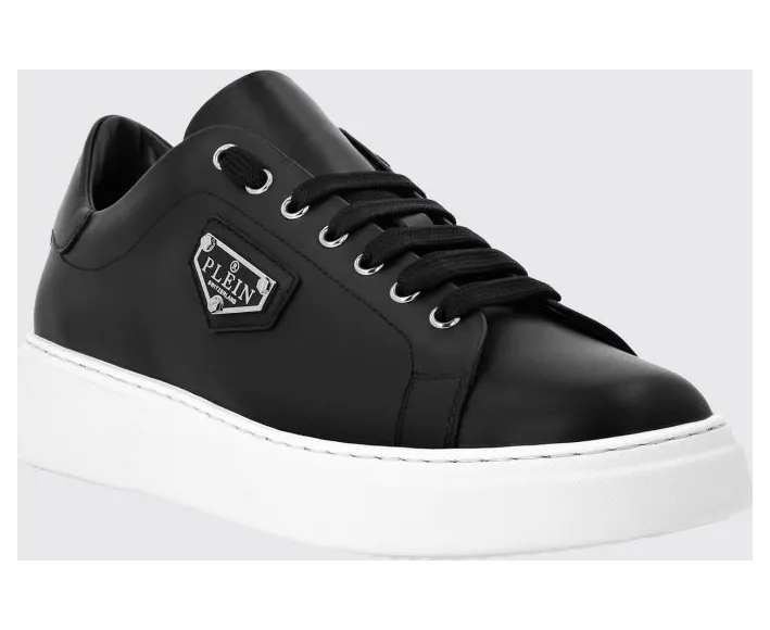 Philipp plein Smooth Leather Low-Top Sneakers with Applied Side Logo Black (UADSUSC0701PLE075N02)