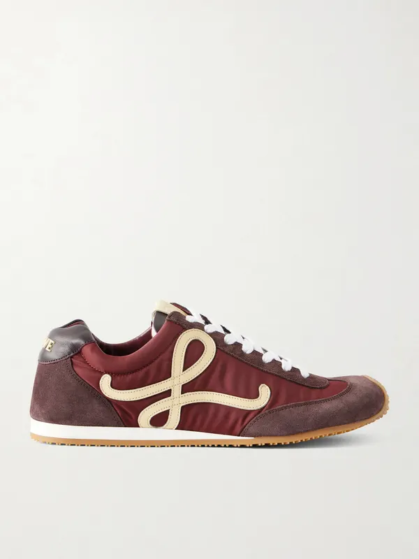 Loewe Ballet Runner 2.0 Suede-Trimmed Sneakers Burgundy (M816282XCG)