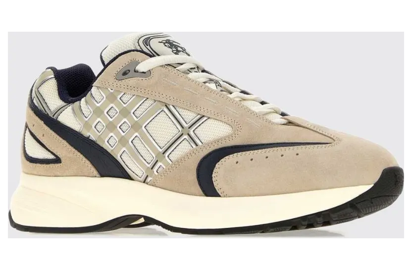 BURBERRY Eclipse Suede and Mesh Sneakers with Check Inserts Beige (8127674)