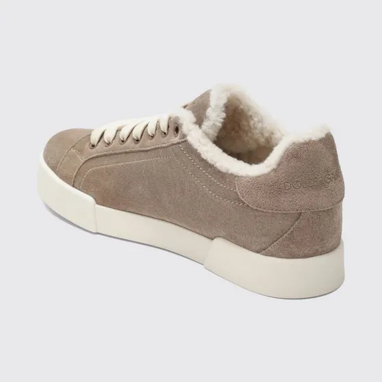 Dolce & Gabbana Low-Top Sneakers in Shearling and Suede with DG Monogram Mud (CK2374AJ2228W065)
