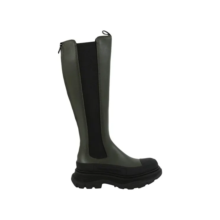 Alexander McQueen Tread Slick Knee High Boots Khaki Black (666410WHZ663241)