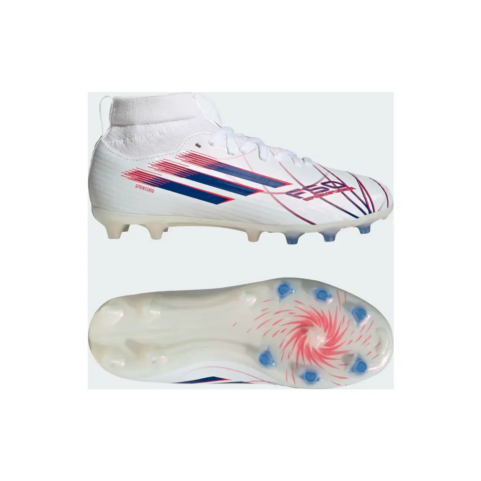 adidas F50 Sparkfusion League Mid Cut Firm Ground / Artificial Ground Football Boots Kids “Cloud White / Royal Blue / Lucid Red” (KJ1438)