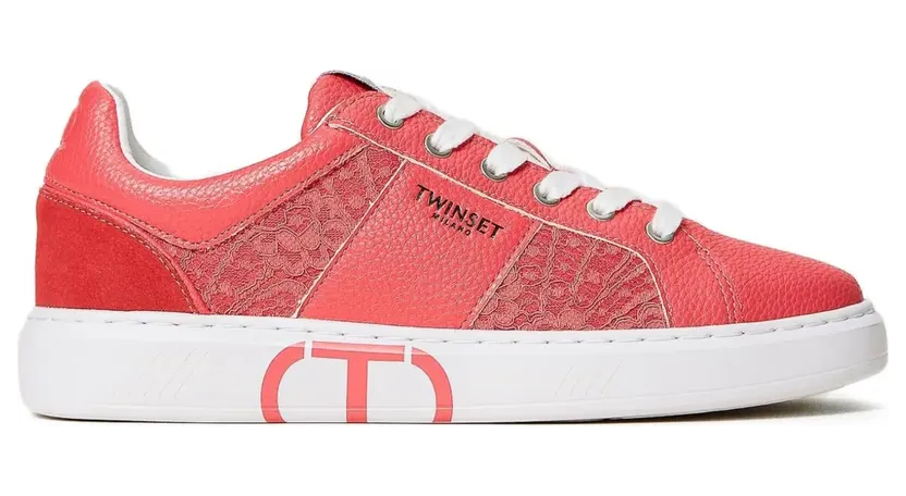 TWINSET Sneakers mit Spitzeneinsätzen – Rot (231TCP042)