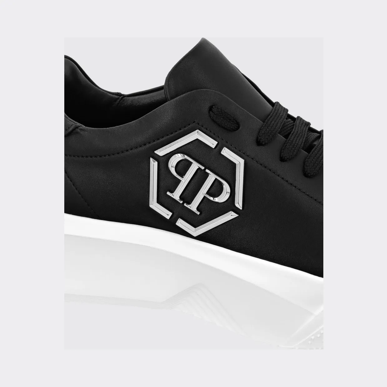 Philipp plein Smooth Leather Low-Top Sneakers with Monogram and Hexagon Logo Black (UABSUSC0348PLE075N02) (2)