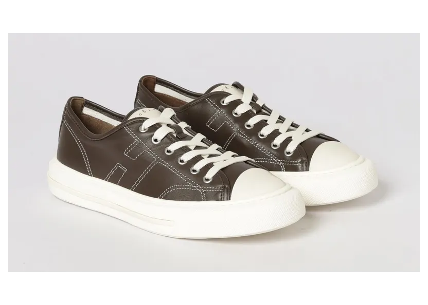 Hogan Rebel Low-Top Sneakers in Smooth Calfskin with Side H Logo Brown (HXM6910FZ60UYE32TQ)