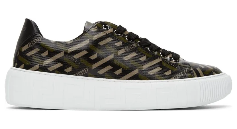 Versace Black & Grey ‘La Greca’ Low-Top Sneakers (DSU8404 1A01726)