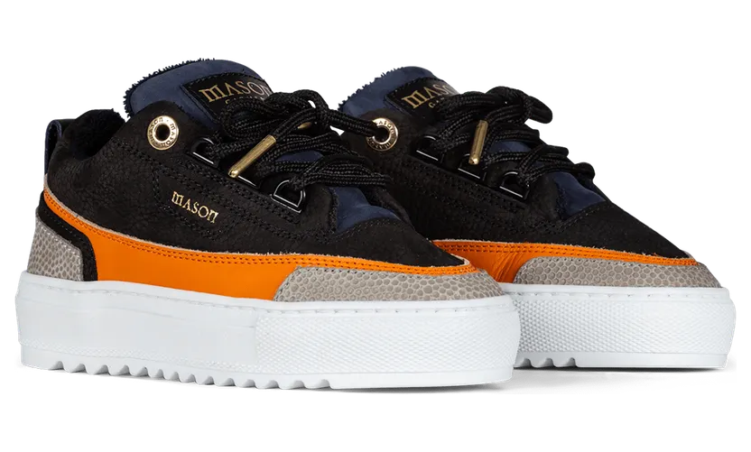 Mason Garments Kids – Firenze Nubuck / Leather – Black / Orange Schwarz (B-SS21-17A)