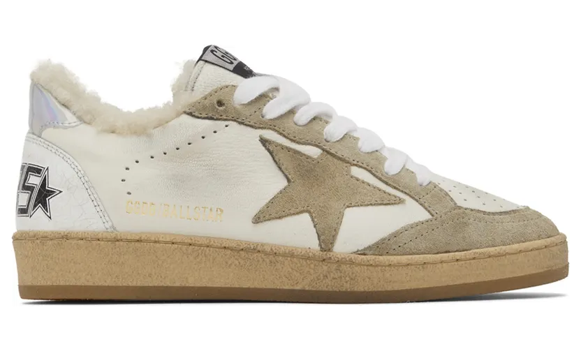 Golden Goose White & Taupe Shearling Ball Star Sneakers (GWF00117.F002464.10876)
